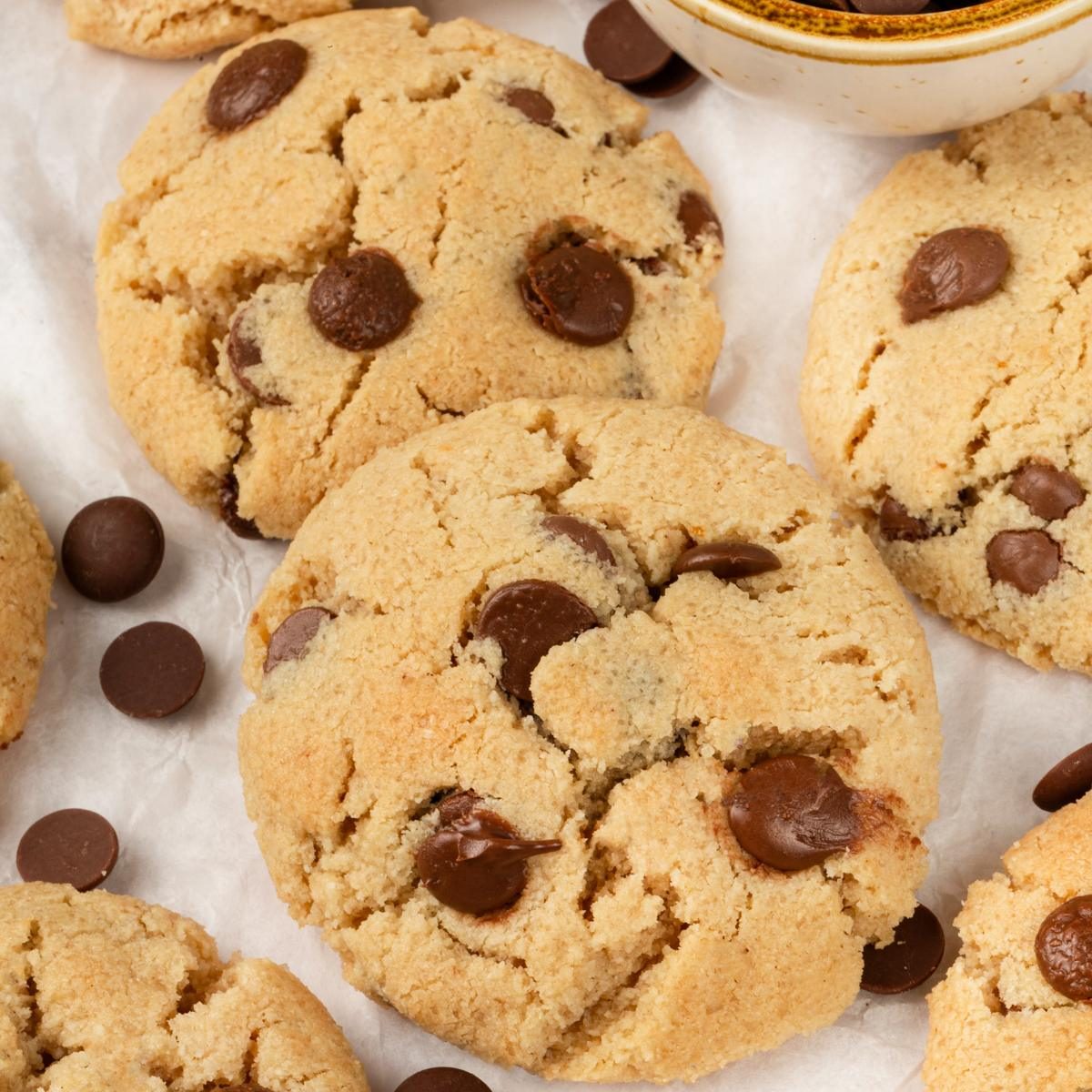 Almond Flour Chocolate Chip Cookies with a Soft Middle