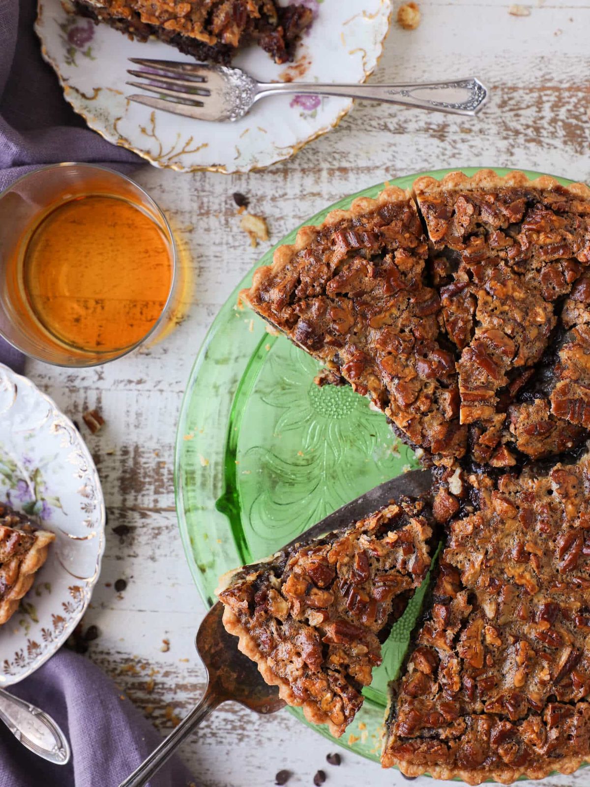 Bourbon Chocolate Pecan Tart Rested Before Slicing