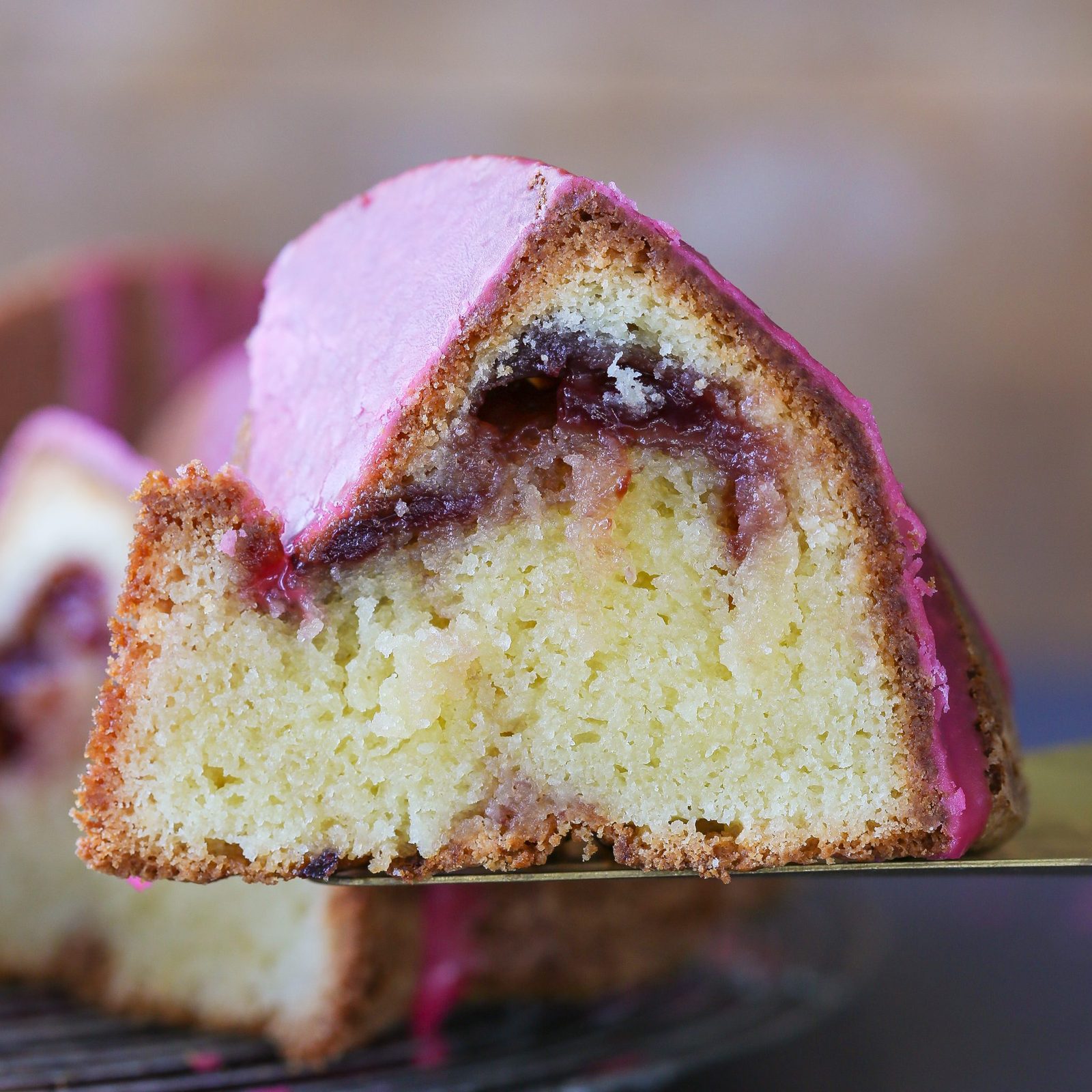 Cherry Almond Pound Cake Baked Until the Center Springs Back