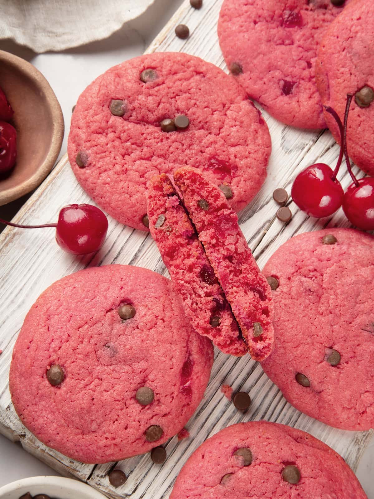Cherry Chocolate Chip Cookies Baked Until the Edges Set