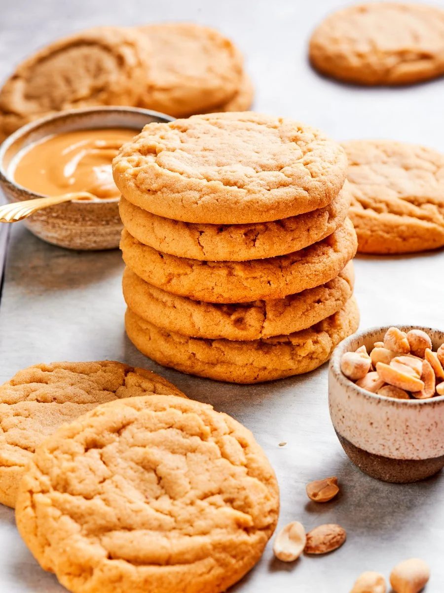 Chewy Peanut Butter Cookies Baked Until the Edges Set