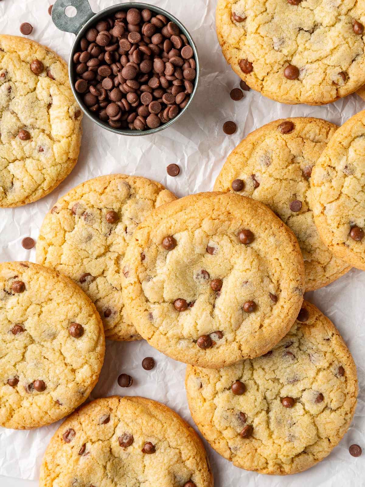 Chocolate Chip Cookies without Brown Sugar Baked Until the Edges Set