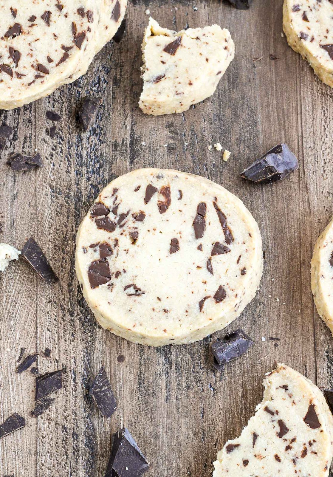 Chocolate Chip Shortbread Cookies Baked Until the Edges Set