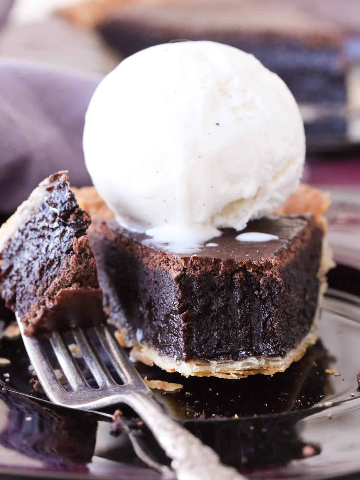 Chocolate Fudge Pie Cooled Before Slicing