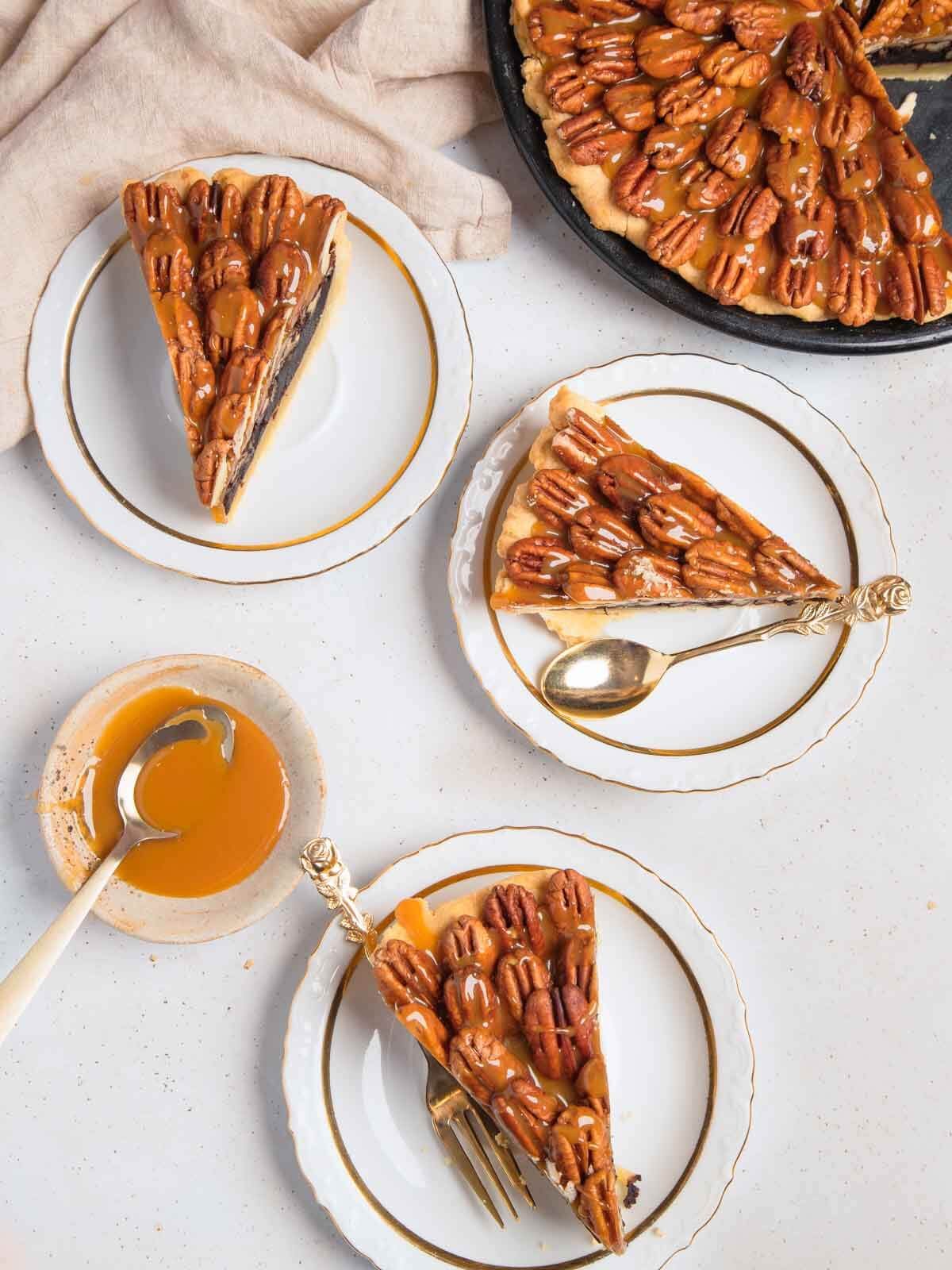 Chocolate Pecan Pie Cooled Before Slicing