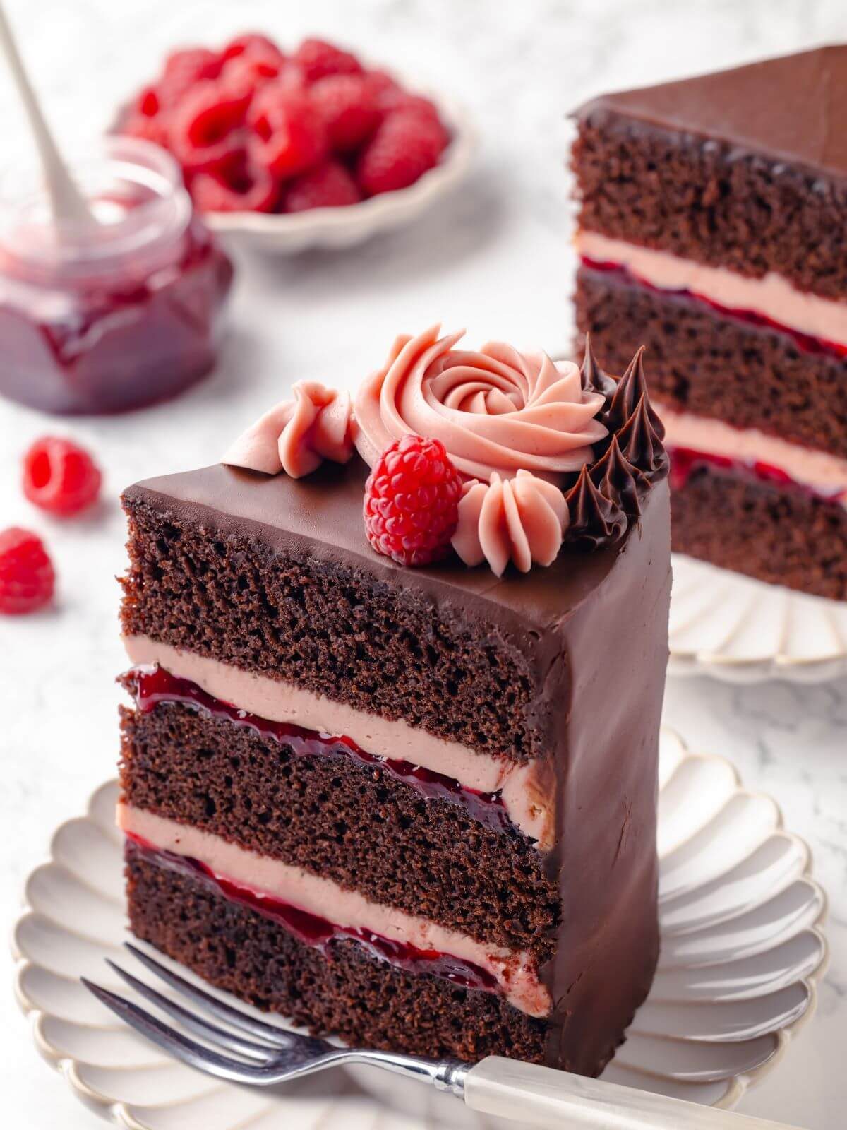 Chocolate Raspberry Cake Baked Until the Center Springs Back