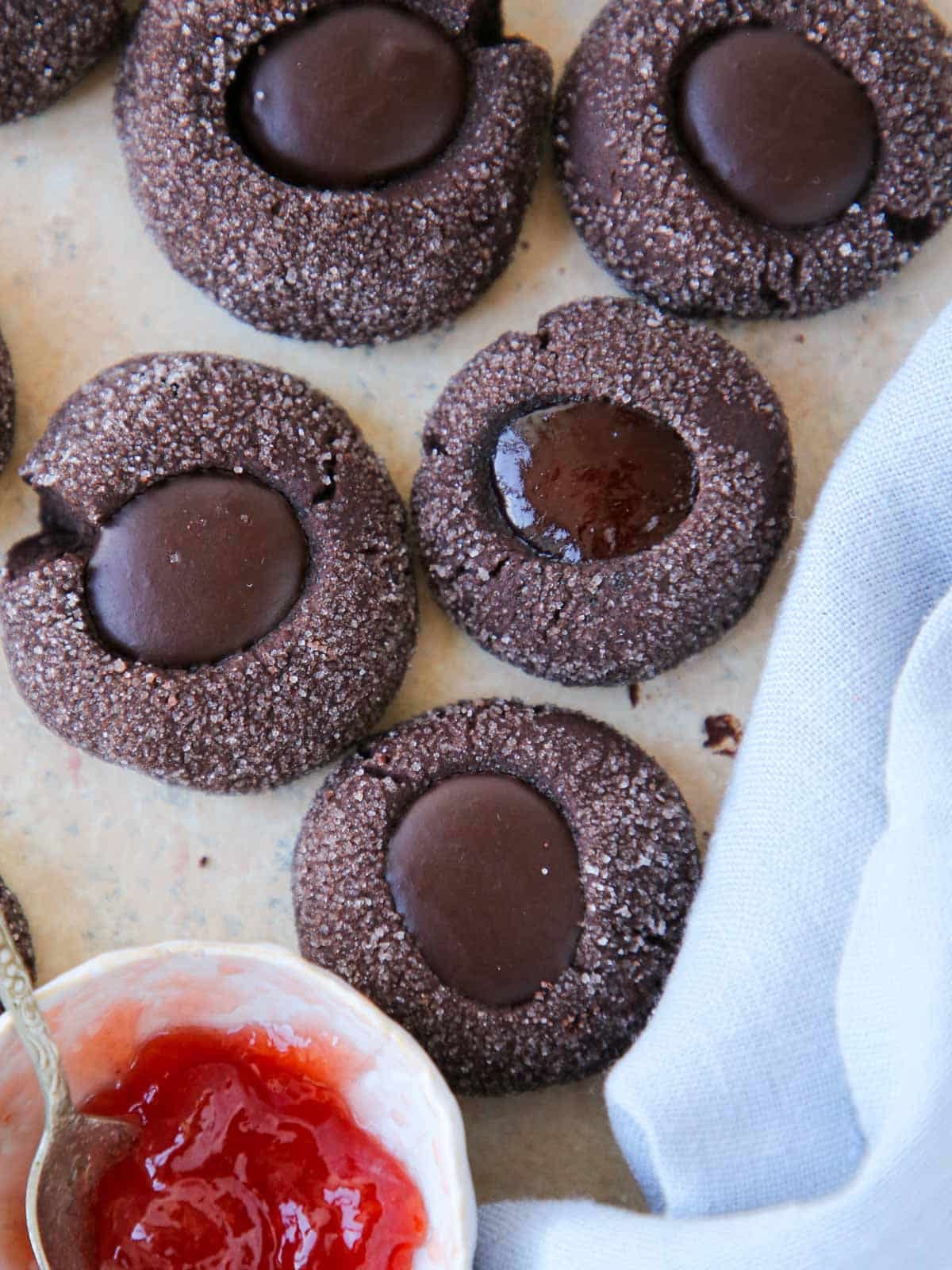 Chocolate Thumbprint Cookies Baked Until the Edges Set