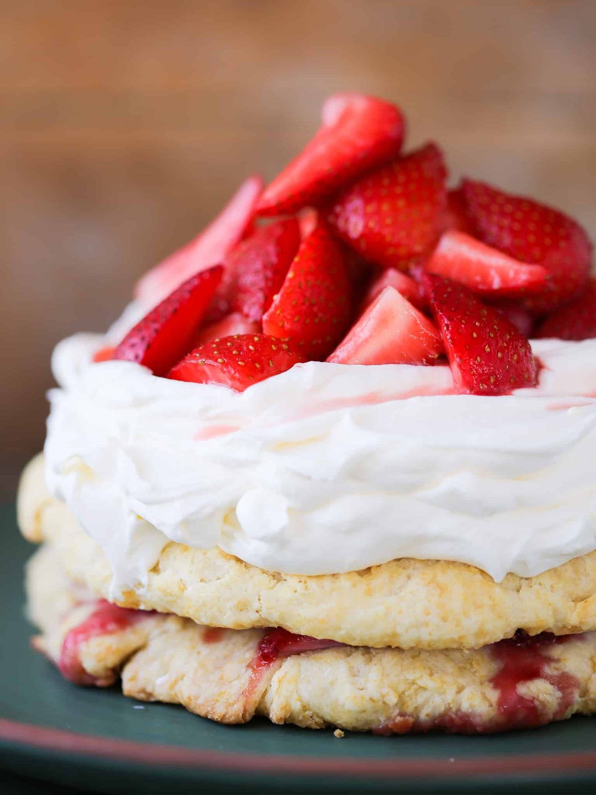 Classic Strawberry Shortcake with Whipped Cream Baked Until the Center Springs Back