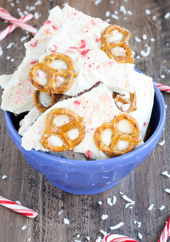 Coconut Peppermint Pretzel Bark with a Clear Method