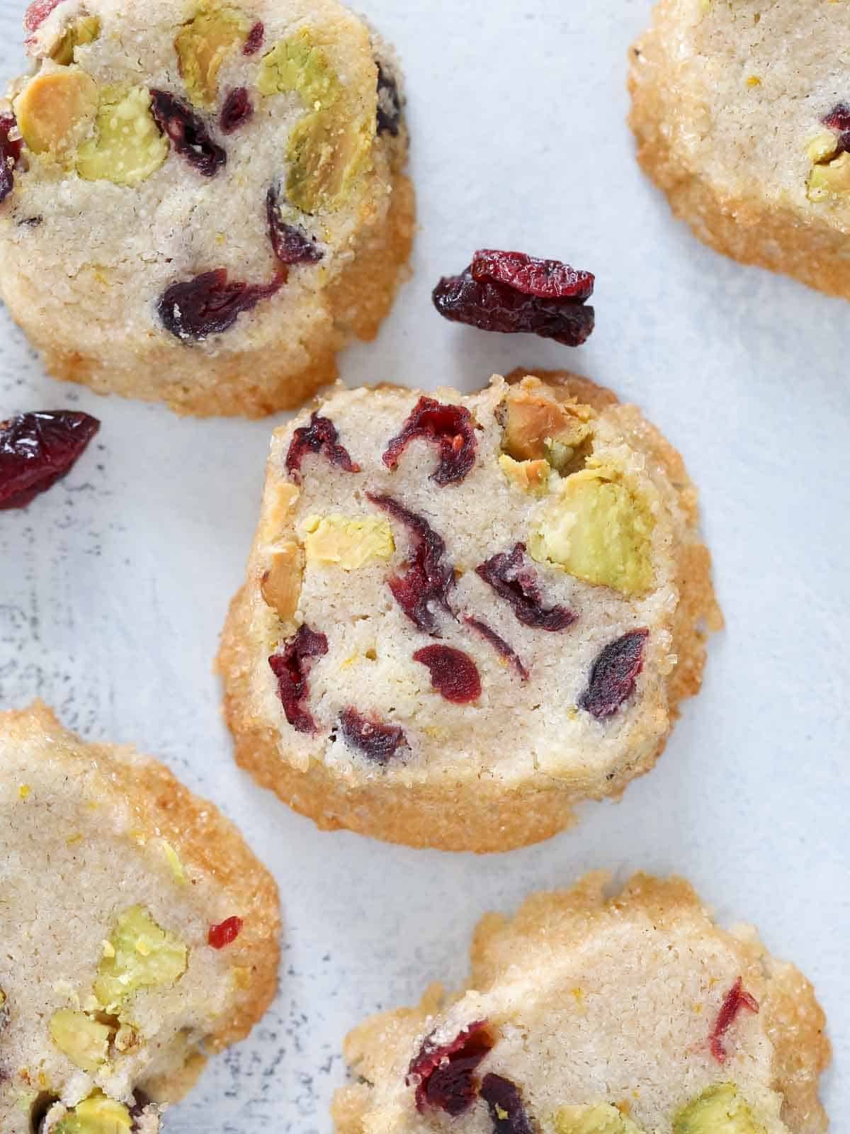 Cranberry Orange Shortbread Cookies Baked Until the Edges Set