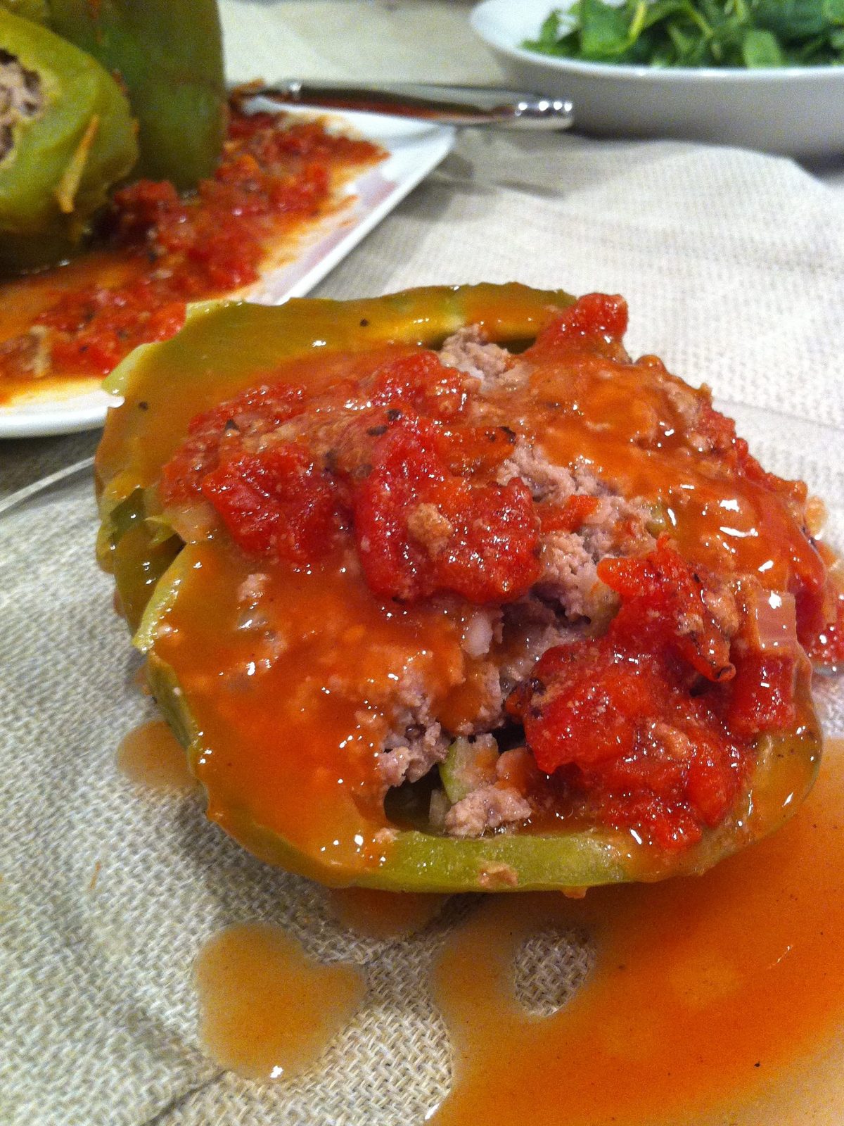 Creole Stuffed Peppers with a Tomato Sauce for Pouring
