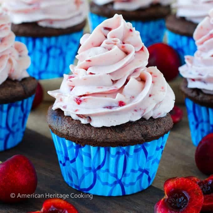 Double Chocolate Cupcakes with Cherry Mascarpone Frosting for a Smooth Finish