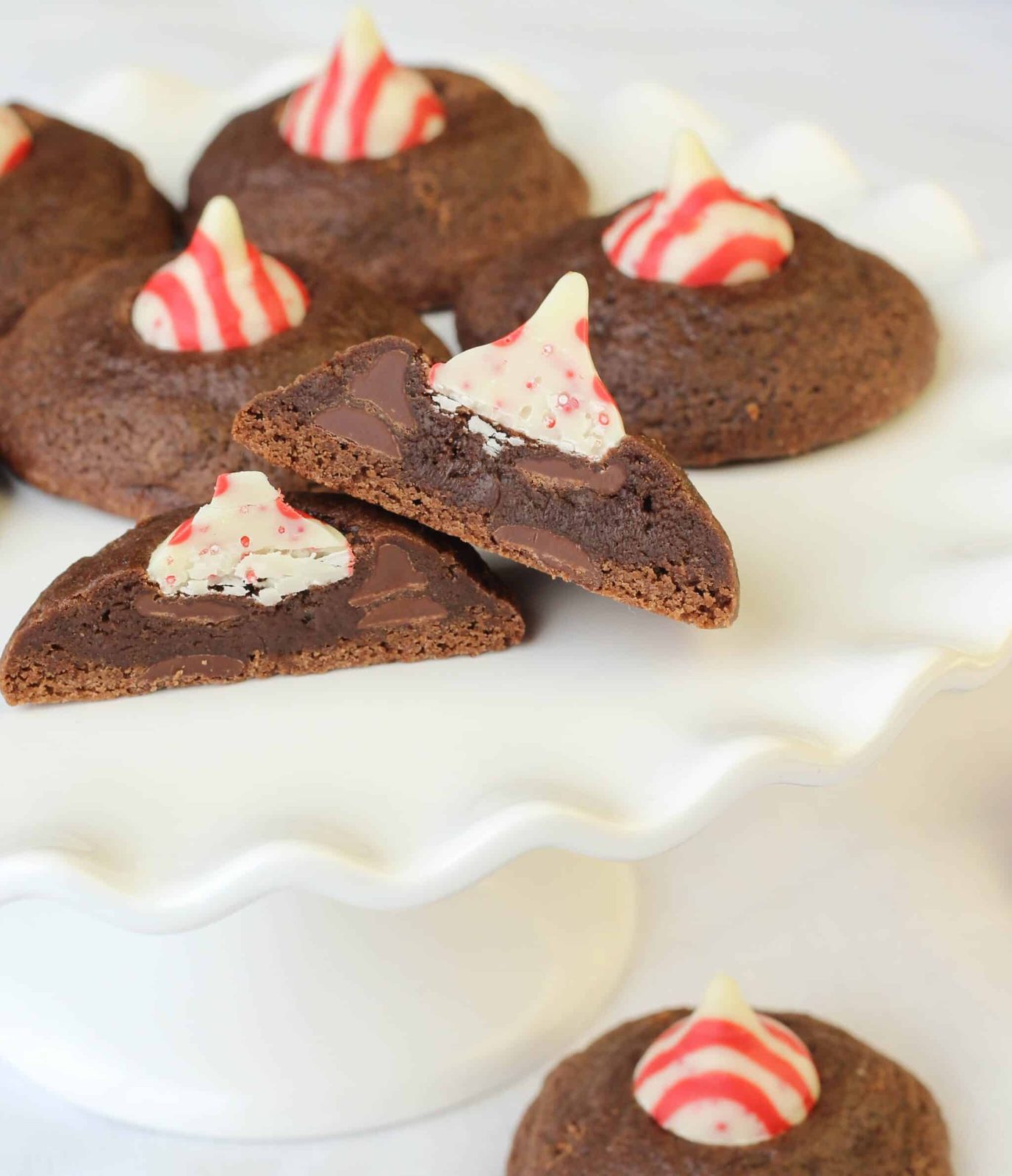 Double Chocolate Peppermint Kiss Cookies with a Soft Middle