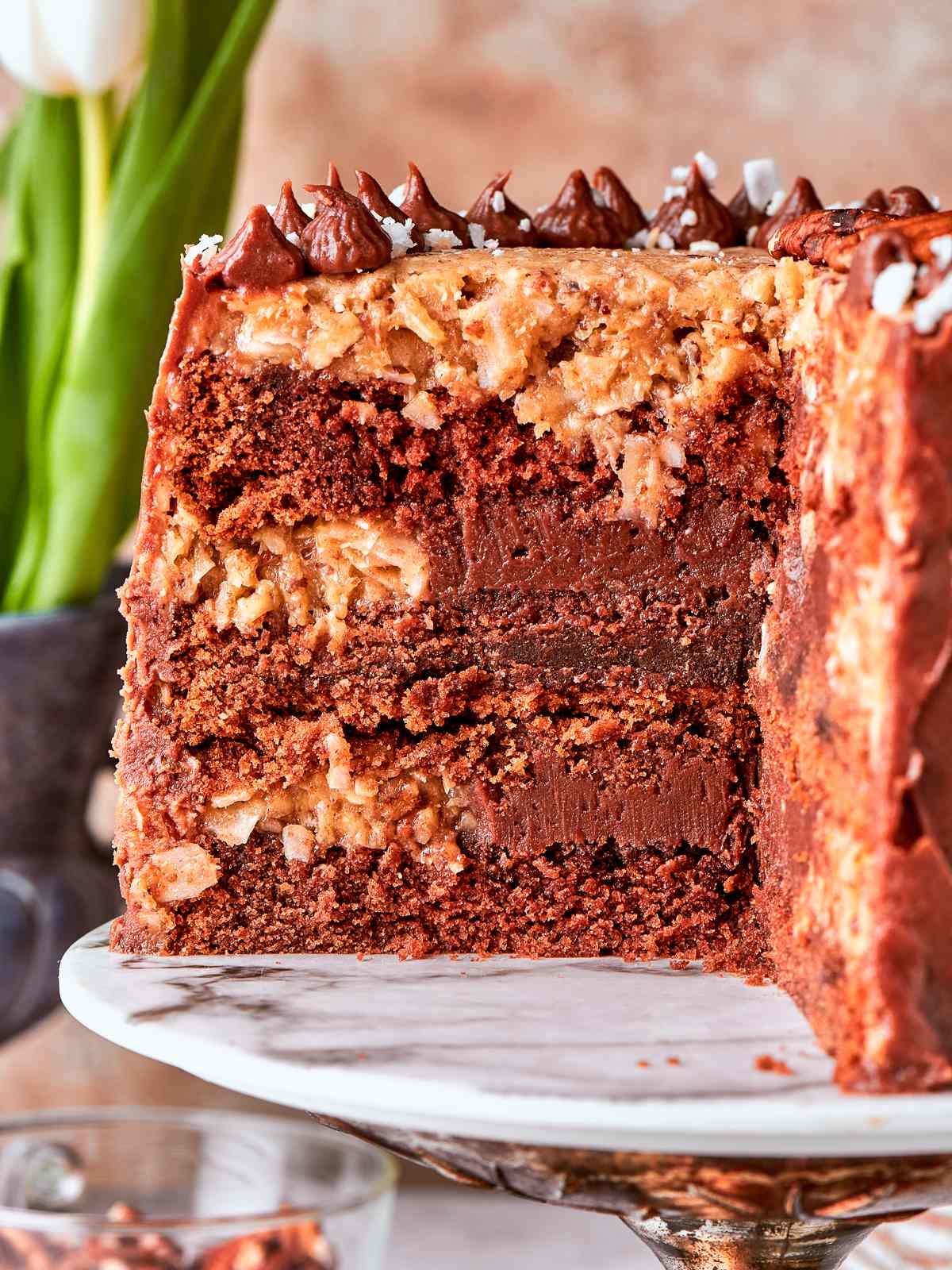 German Chocolate Cake with a Soft Crumb