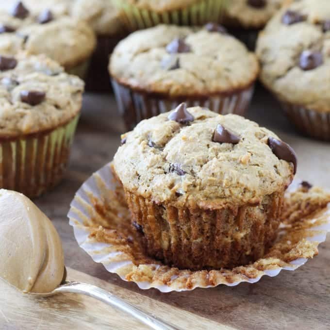 Healthy Peanut Butter Chocolate Chip Muffins for a Morning Tin