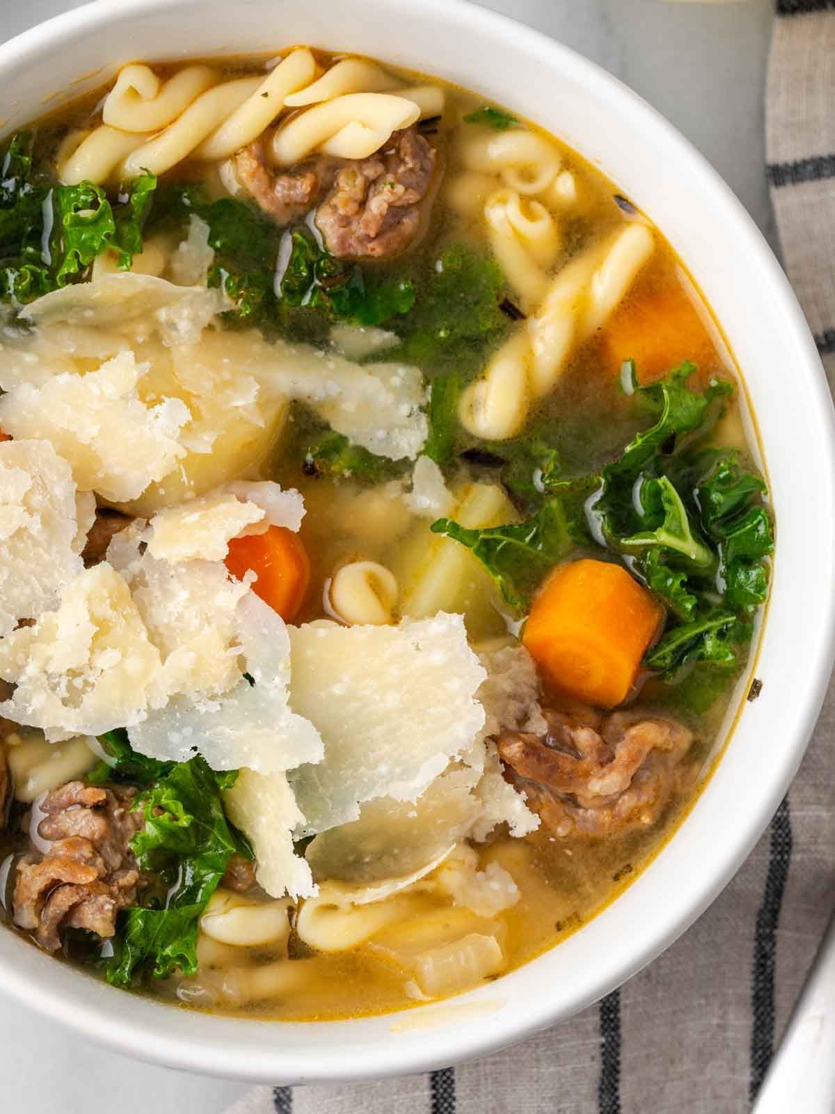 Italian Sausage Soup Simmered for the Bowl