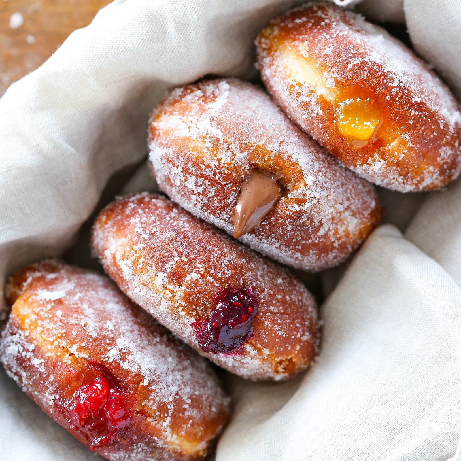 Jelly Donuts Fried Until the Edges Set