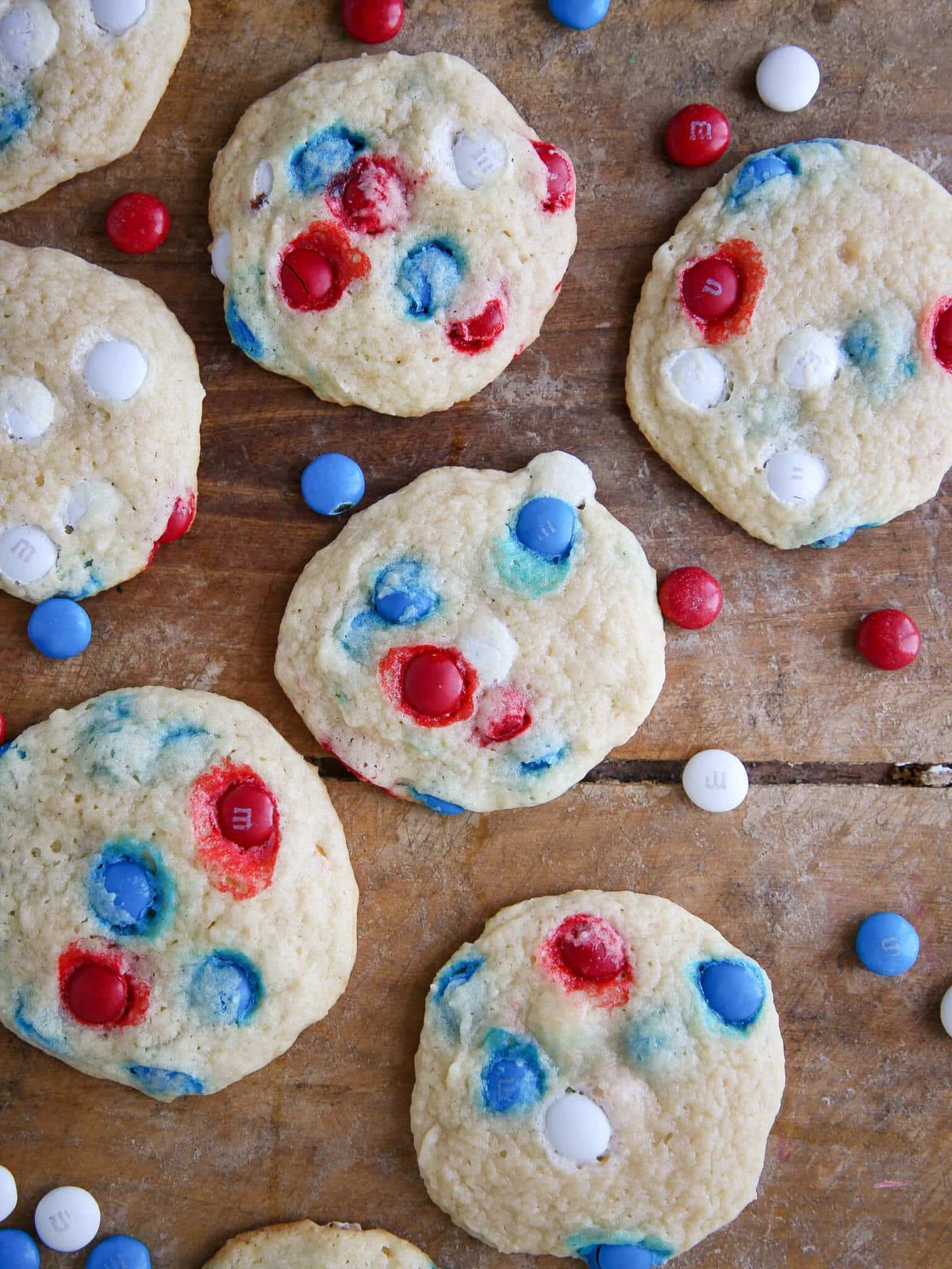 Patriotic M&M Sugar Cookies Baked Until the Edges Set