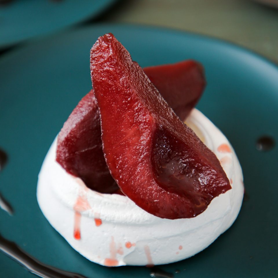 Poached Pear Pavlova after Supper