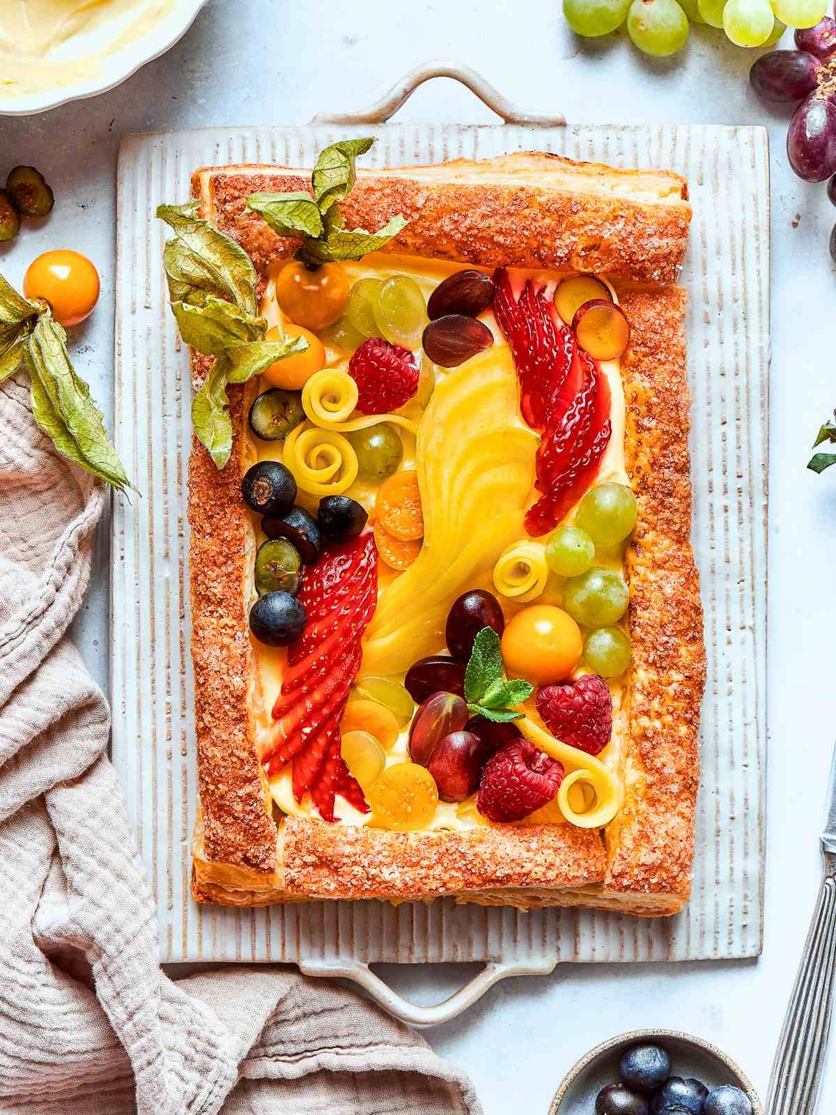 Puff Pastry Fruit Tart Rested Before Slicing