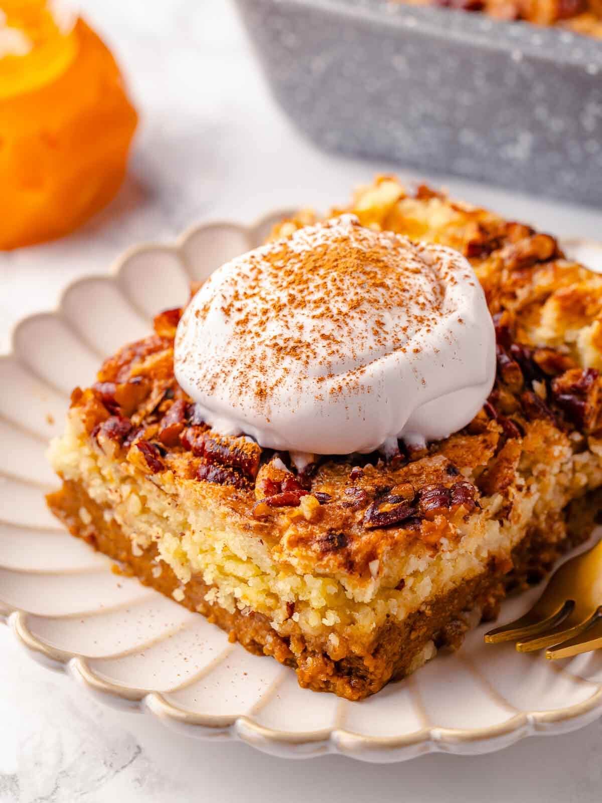 Pumpkin Dump Cake Baked Until the Center Springs Back
