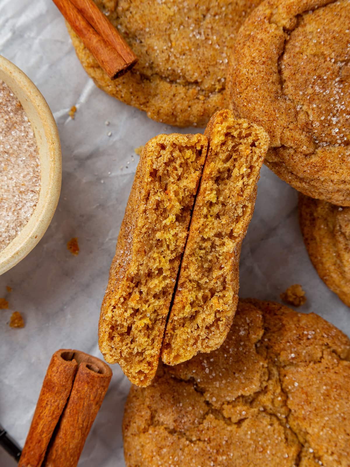Pumpkin Snickerdoodle Cookies with a Soft Middle