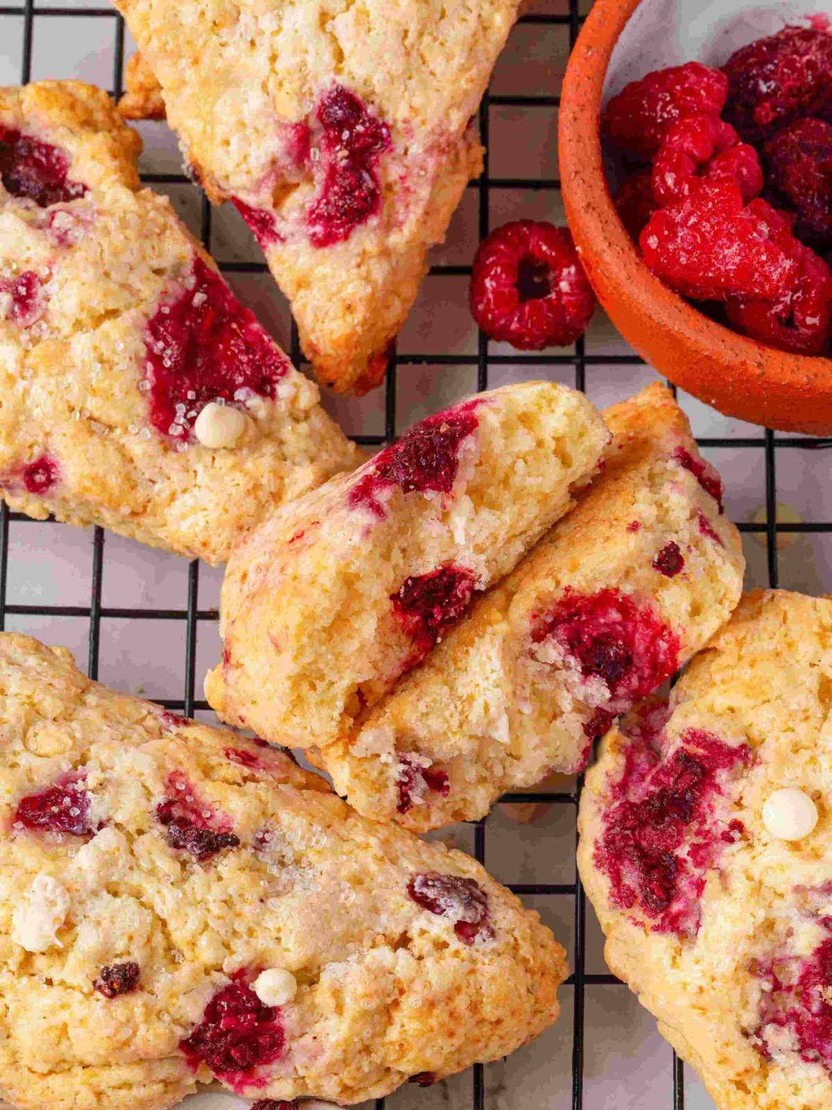 Raspberry White Chocolate Scones Baked Until the Tops Crack