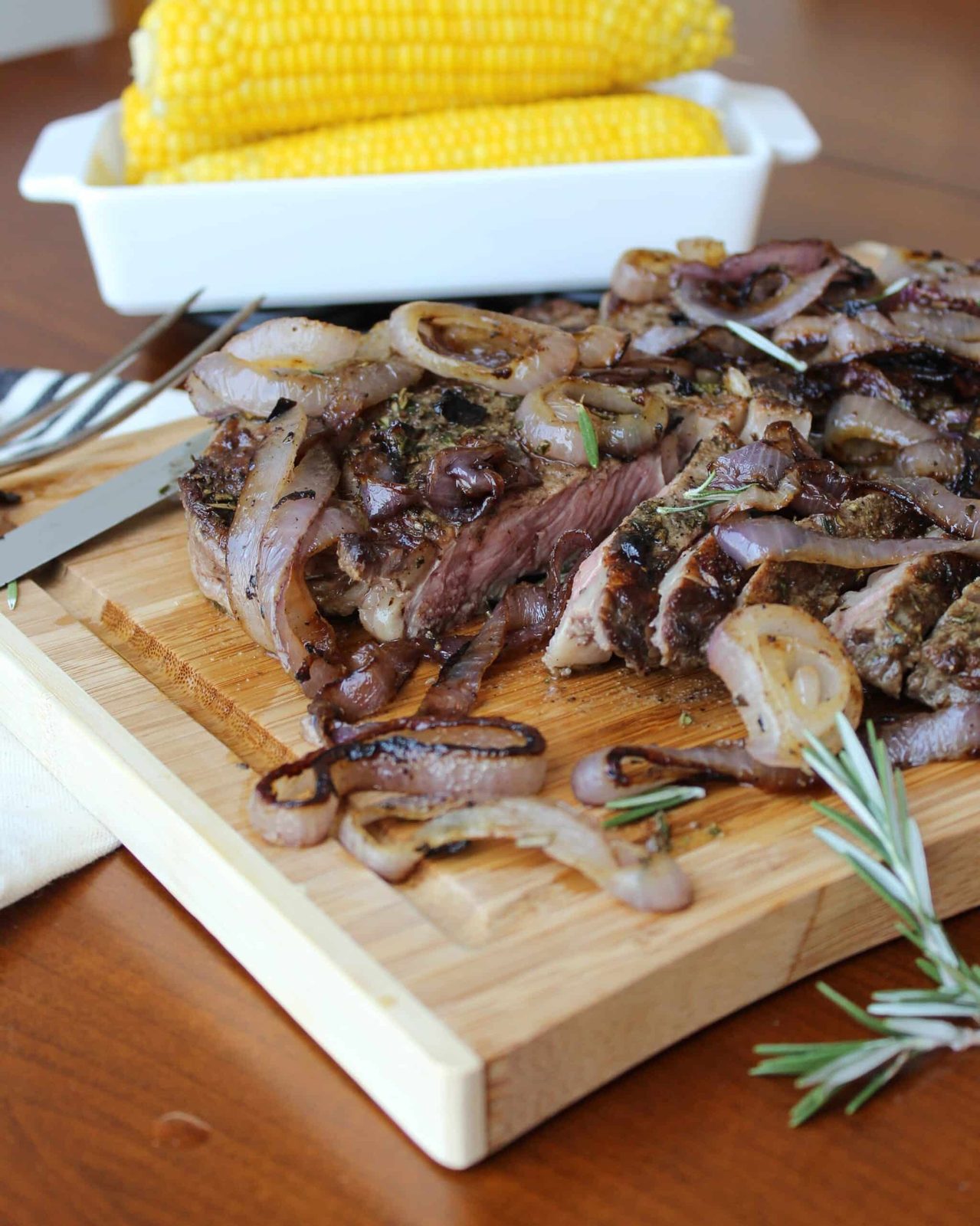 Rosemary Rubbed Rib-eye with Charred Red Onions for the Home Table