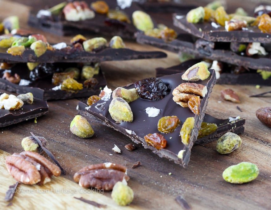 Salted Chocolate Cherry Pistachio Pecan Bark with a Clear Method