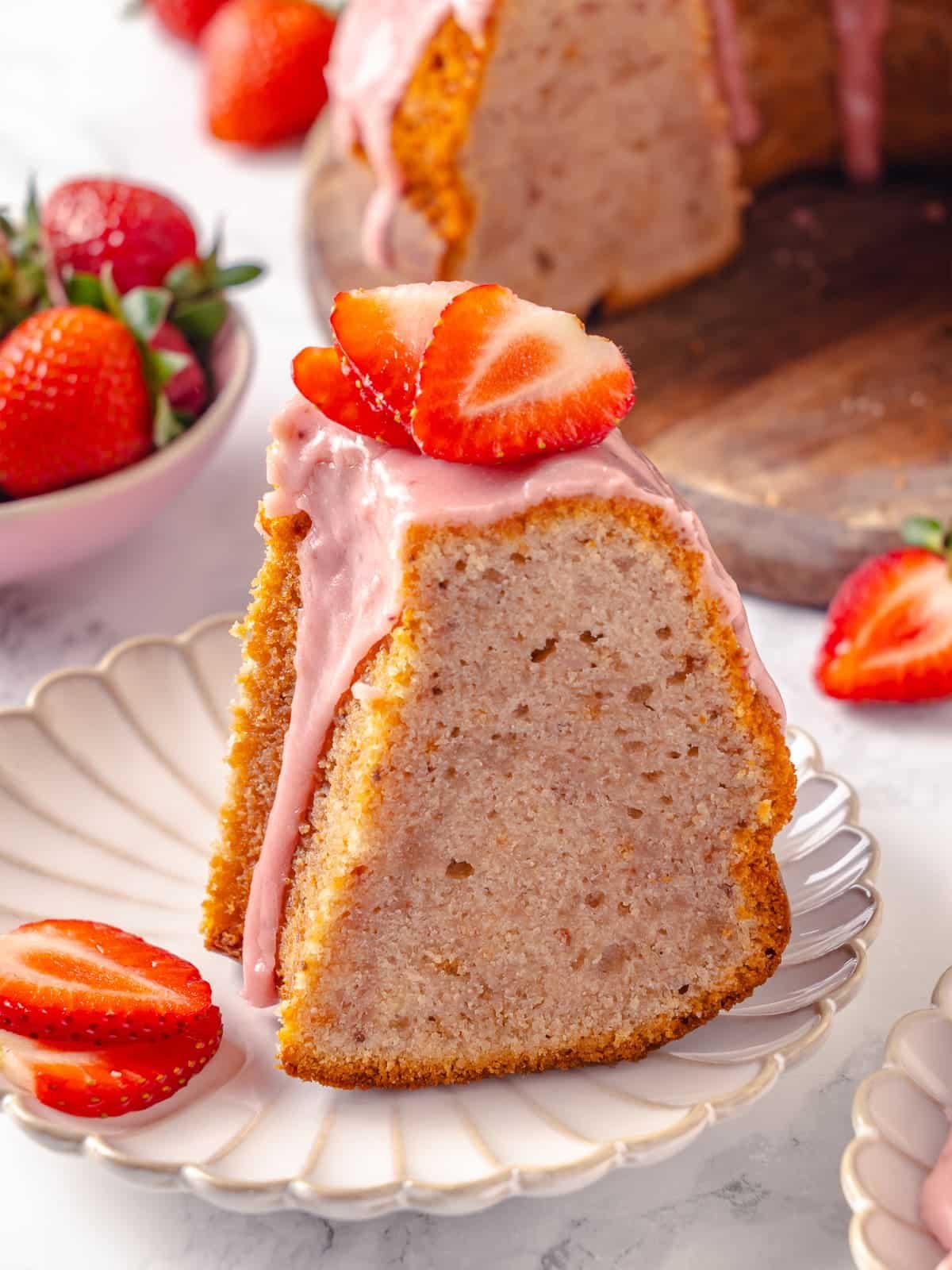 Strawberry Pound Cake Baked Until the Center Springs Back