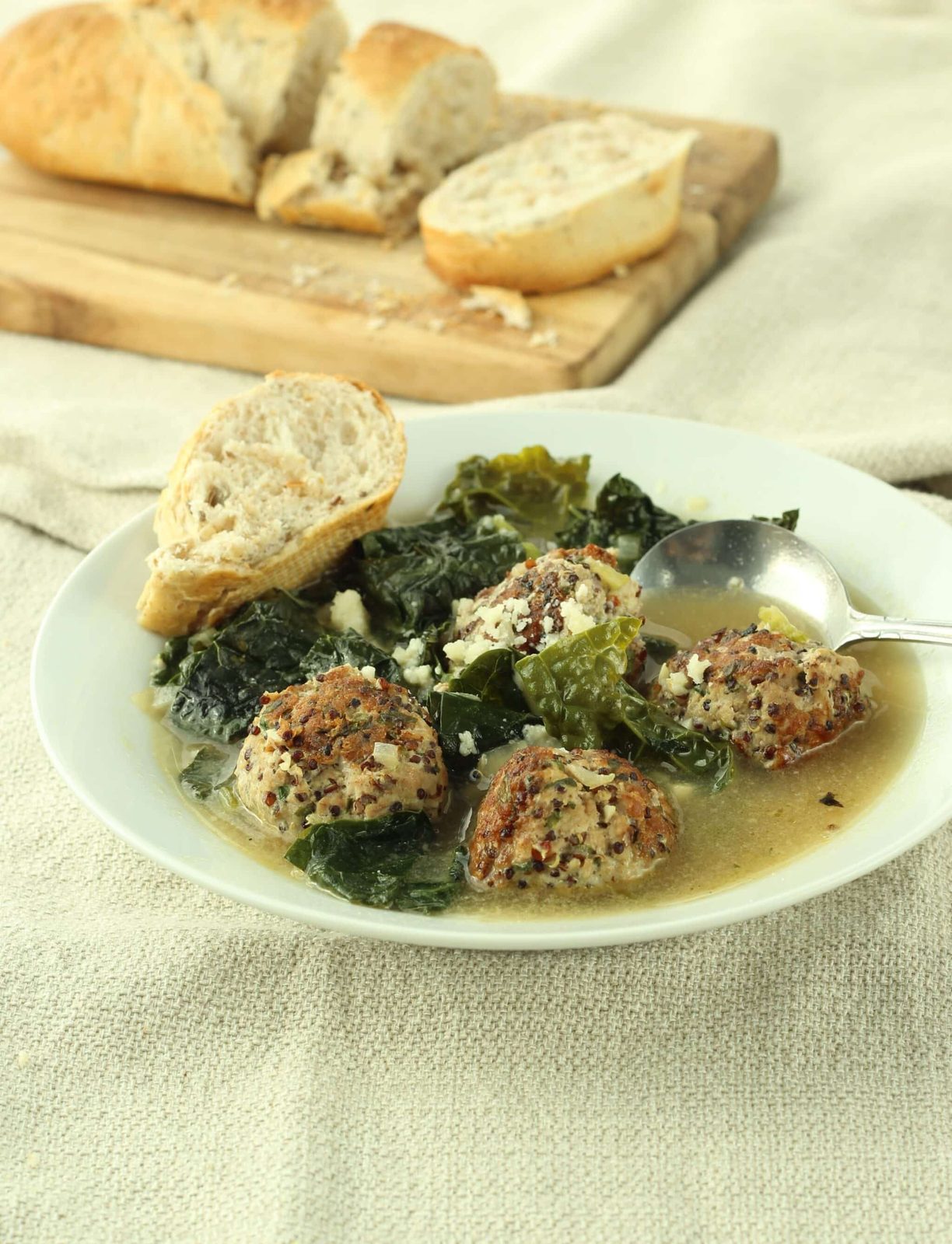Turkey Meatball and Kale Soup Finished with Herbs