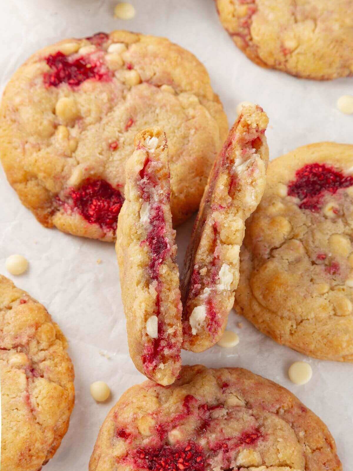White Chocolate Raspberry Cookies with a Soft Middle
