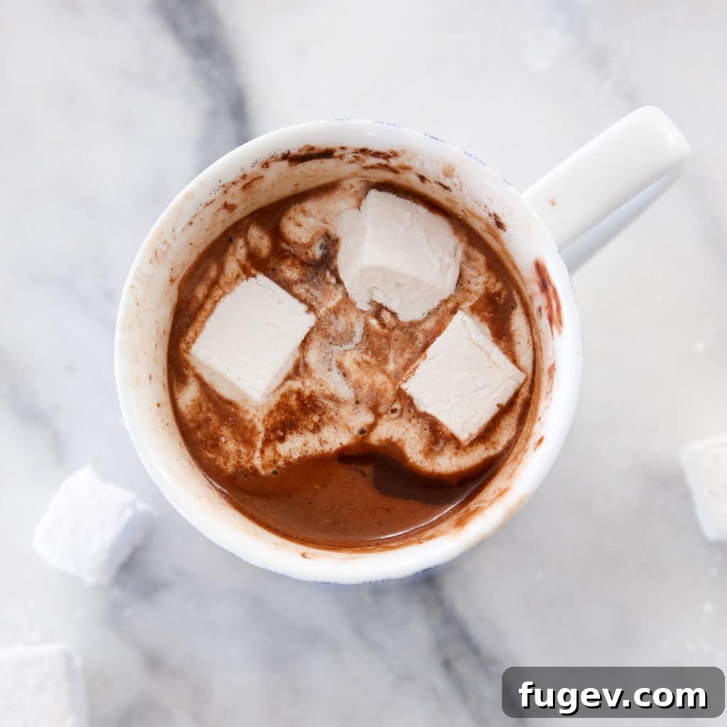 Warming Homemade Cocoa Blend 2 A steaming mug of rich homemade hot cocoa, topped with fluffy marshmallows, ready to be enjoyed. The perfect comforting drink for any occasion.