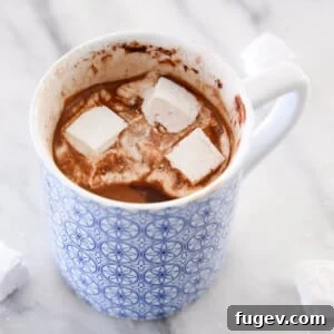 DIY Hot Cocoa Mix in blue mug with marshmallows