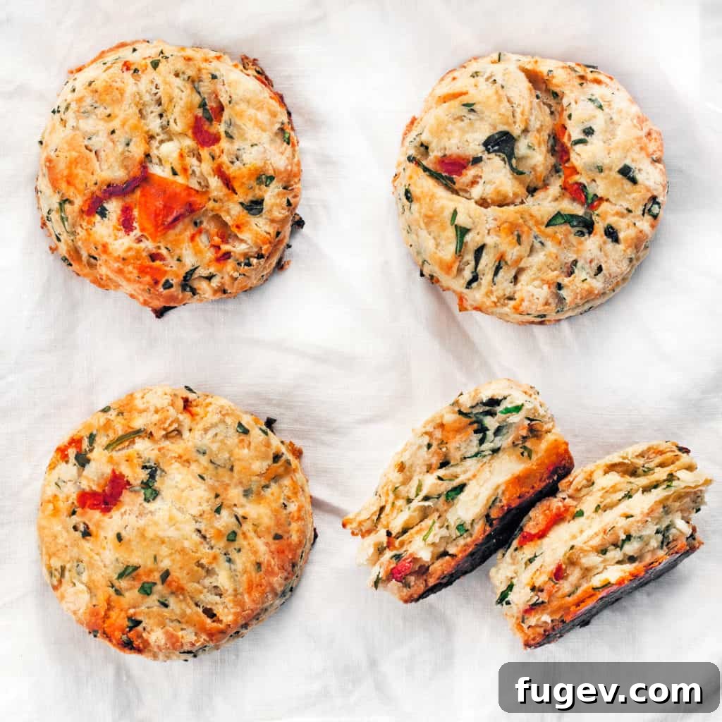 Vibrant Tomato Arugula Feta Biscuits 4 Batch of golden brown Tomato Arugula Feta Biscuits fresh from the oven