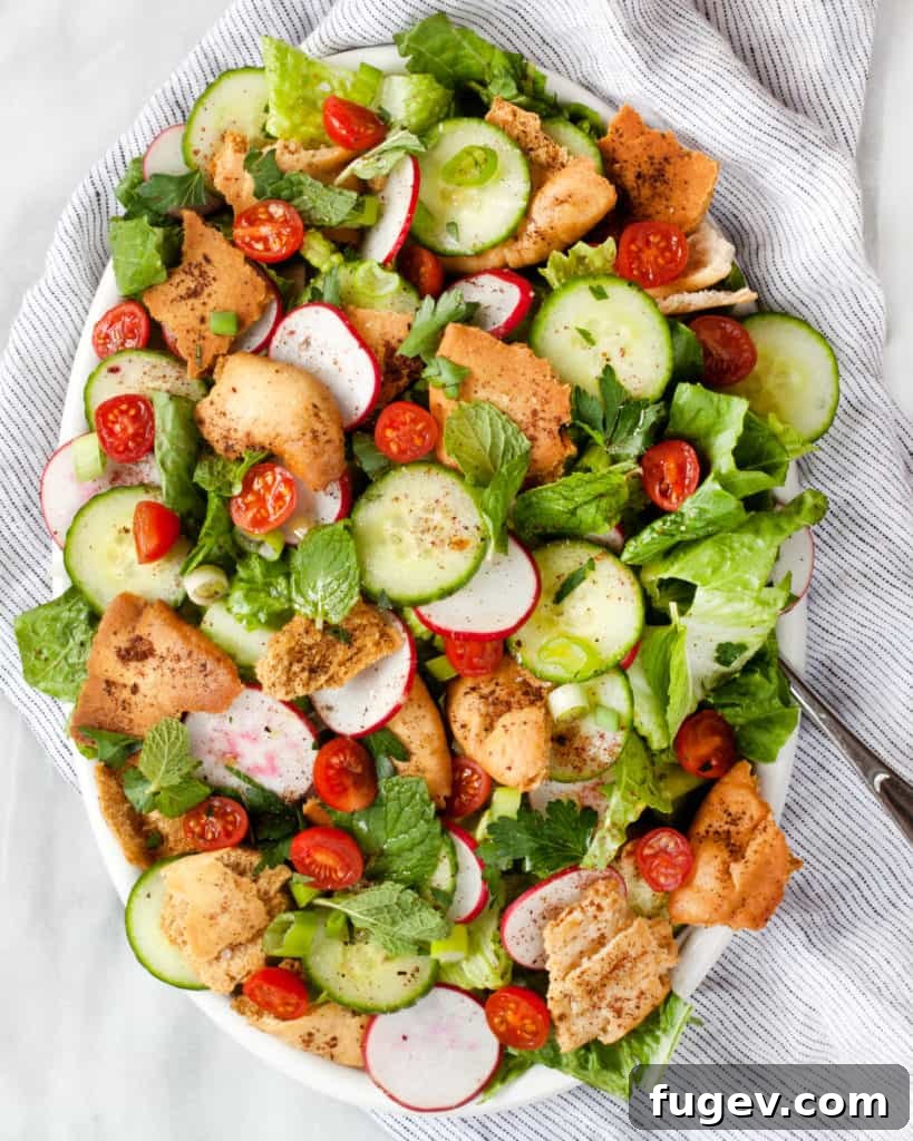Crisp Mediterranean Fattoush 2 Fattoush Salad with Sumac-Dusted Toasted Pita and Fresh Vegetables