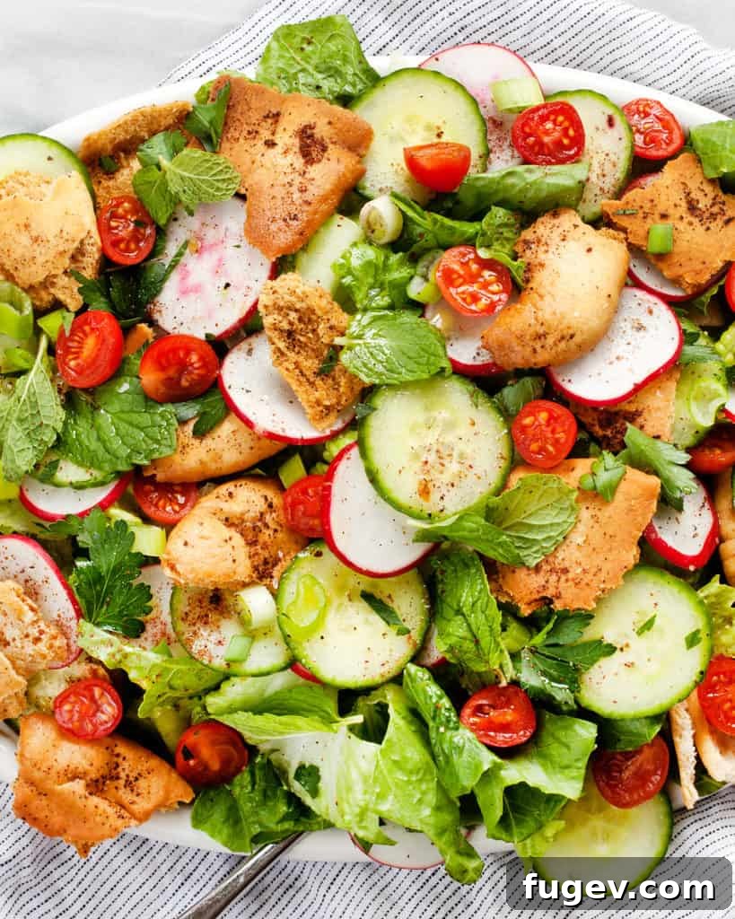 Crisp Mediterranean Fattoush 5 Beautifully Assembled Fattoush Salad with Toasted Pita