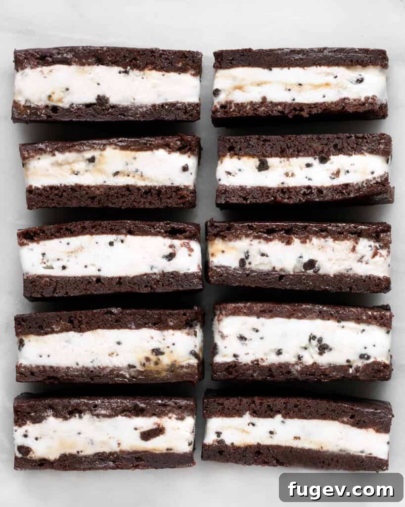 Decadent Brownie Ice Cream Sandwiches 2 Homemade Brownie Ice Cream Sandwiches with rich chocolate brownies and creamy ice cream
