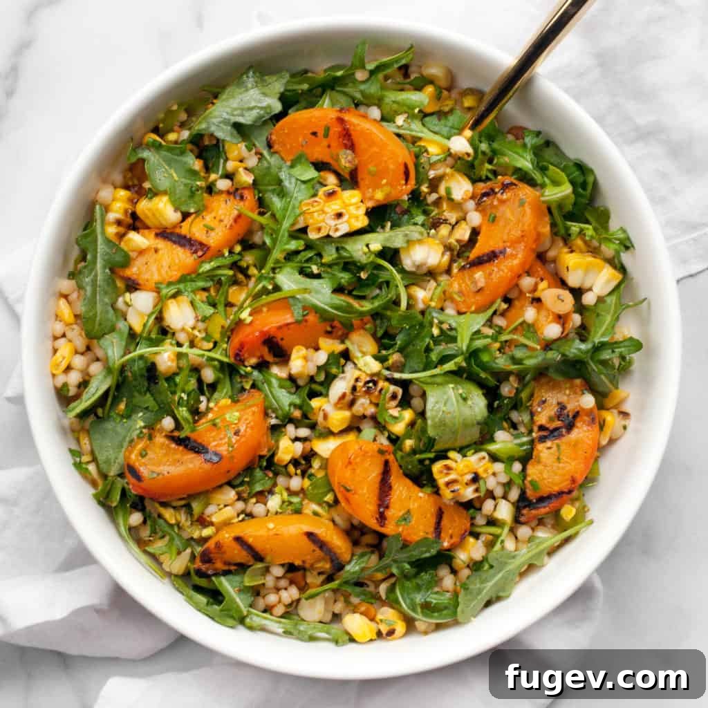 Harissa-Kissed Couscous with Grilled Apricot & Sweet Corn 4 Grilled Apricot and Corn Harissa Couscous