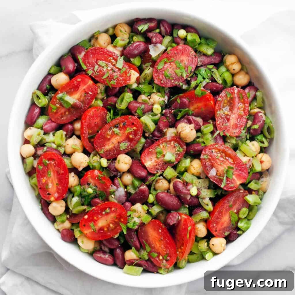 Snappy Pea and Bean Salad 2 Fresh and vibrant Chickpea Kidney Bean Snap Pea Salad in a bowl, perfect for summer.