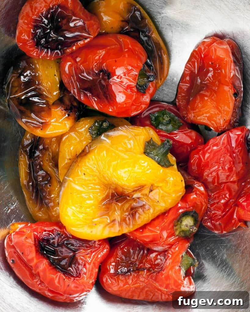 Flavor-Packed Roasted Sweet Peppers 5 Roasted sweet peppers steaming in a bowl