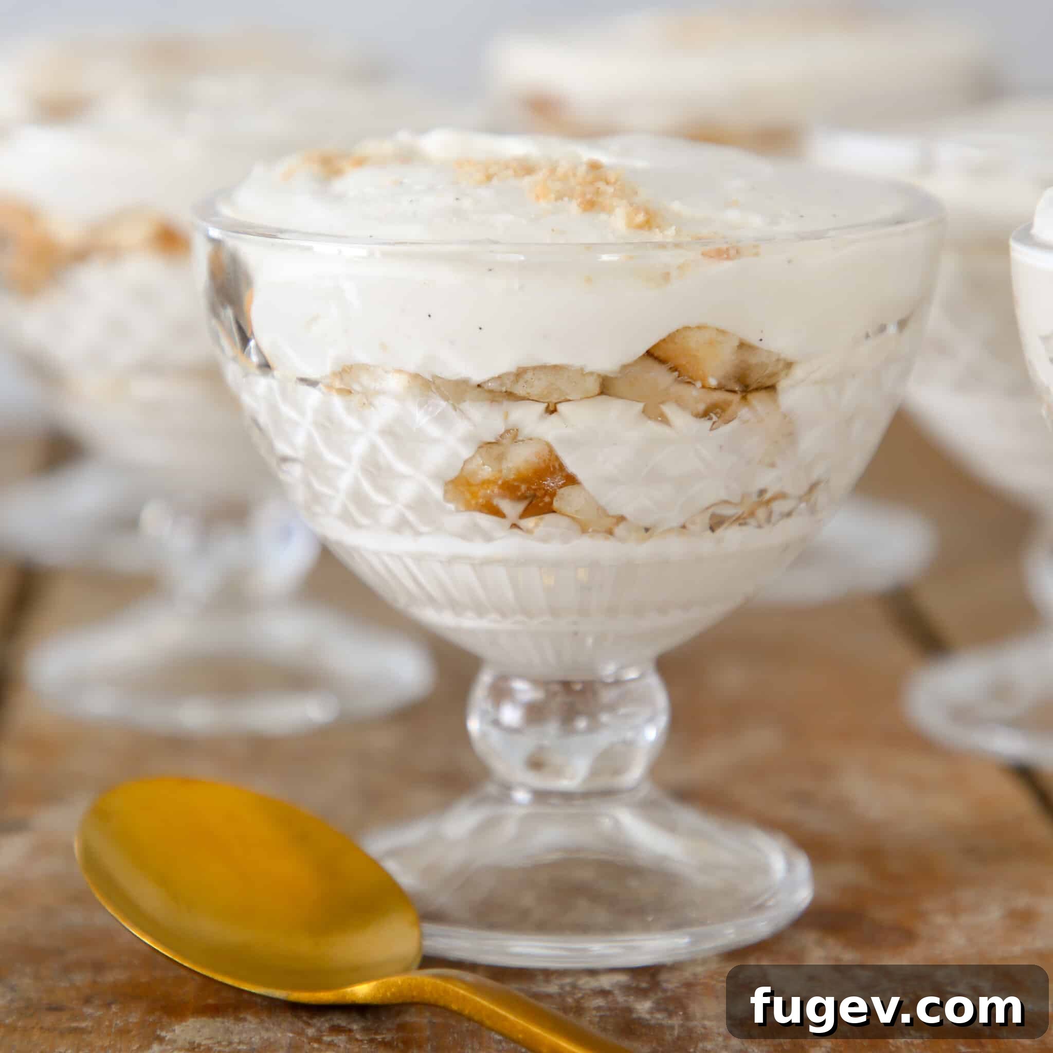 Southern Banana Bliss 3 A beautiful, perfectly portioned serving of homemade banana pudding in a sophisticated coupe glass.