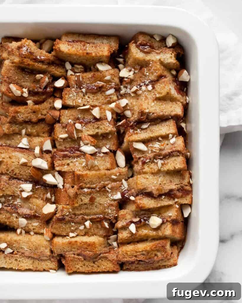 Almond Butter & Jelly French Toast Bake 3 Baked French toast in a baking dish