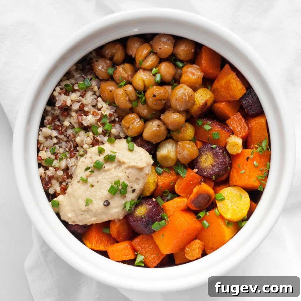 Vibrant Roasted Veggie Hummus Quinoa Power Bowls 5 Roasted Vegetable Quinoa Bowls with Hummus and Chickpeas