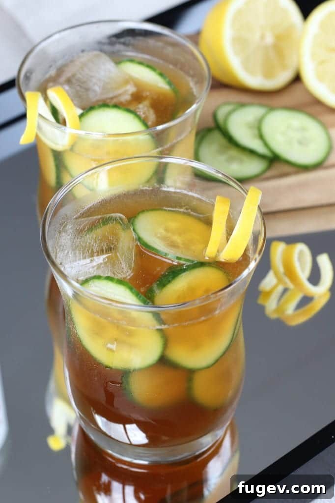 Garden Fresh Pimm's Cooler 4 Single Pimm's Cup cocktail with ice and garnishes