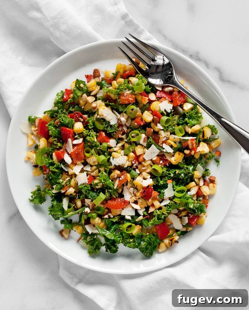 Grill-Kissed Corn and Pepper Kale Crunch 4 Preparing the fresh ingredients for a grilled corn pepper kale chopped salad
