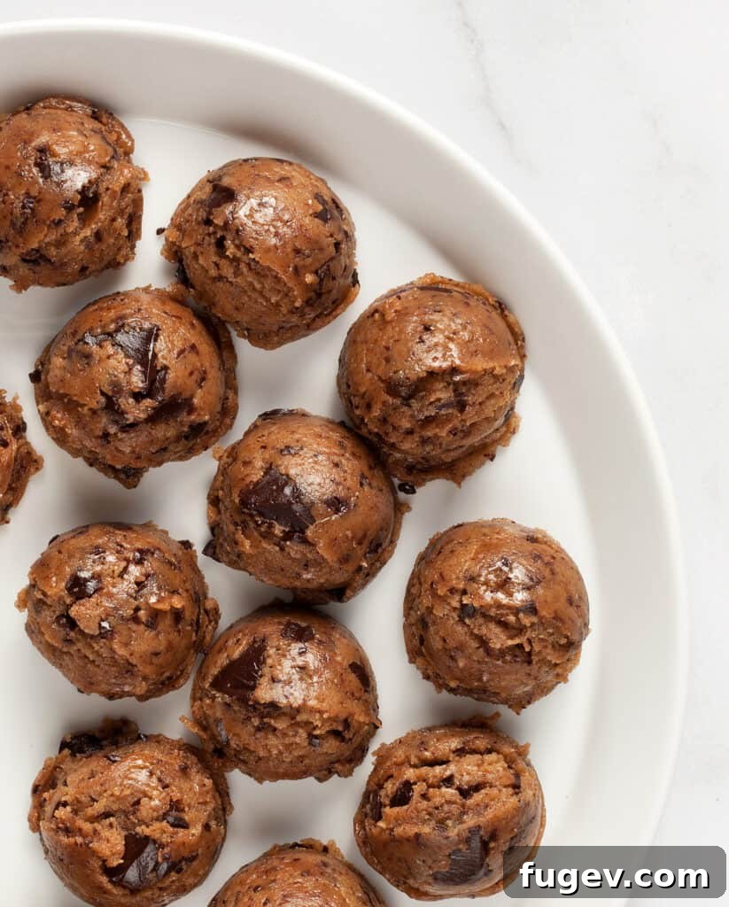 Cinnamon-Kissed Vegan Chocolate Chip Cookies 8 Cookie dough portioned out into balls and ready for chilling
