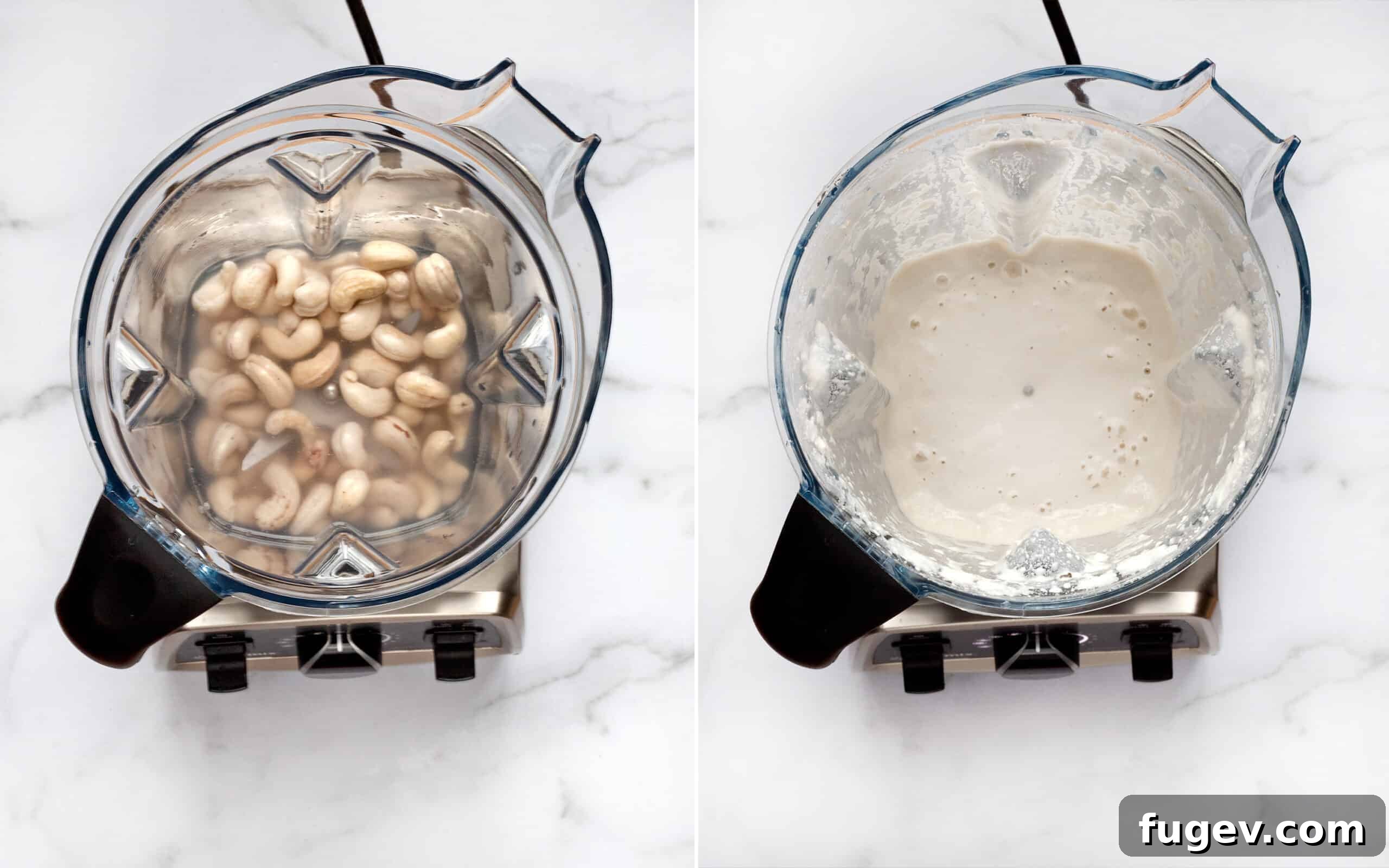 Velvety Vegan Tomato Spinach Pasta 3 Pureeing cashews and water in a blender to make cashew cream for vegan pasta sauce