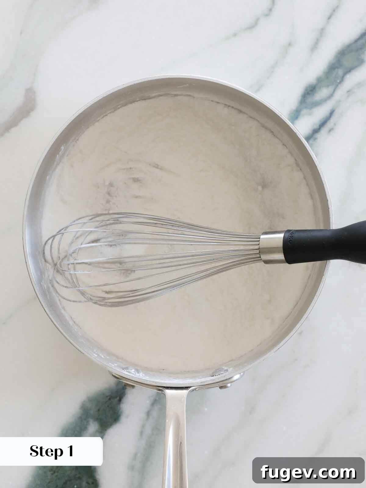 Decadent Caramel Pudding 5 Whisking granulated sugar into the caramel pudding mixture in a saucepan, ensuring no clumps remain.