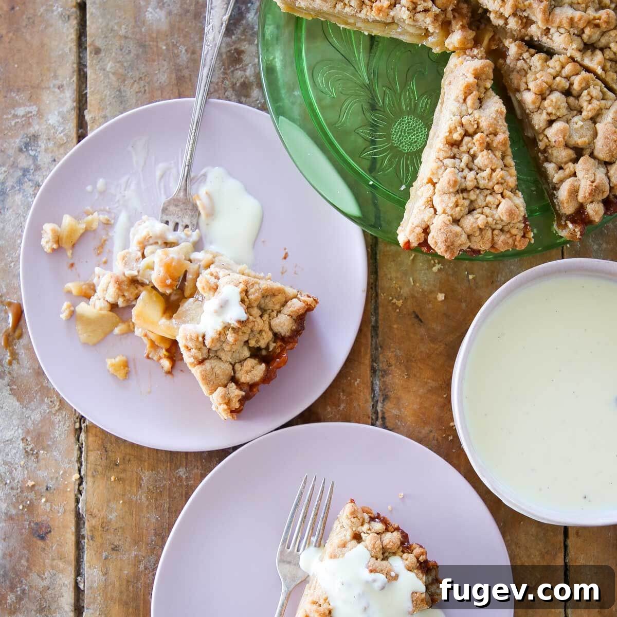 Elegant Vanilla Custard Drizzle 4 easy custard sauce used to plate caramel apple tart.